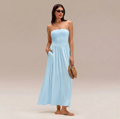 Convertible 2-in-1 Strapless Dress & Skirt – Soft, Breezy Maxi Dress with Pockets