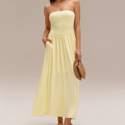 Convertible 2-in-1 Strapless Dress & Skirt – Soft, Breezy Maxi Dress with Pockets