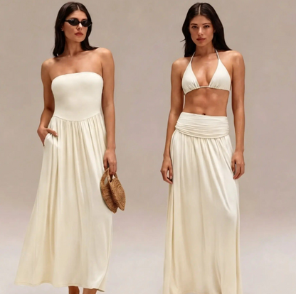 Convertible 2-in-1 Strapless Dress & Skirt – Soft, Breezy Maxi Dress with Pockets