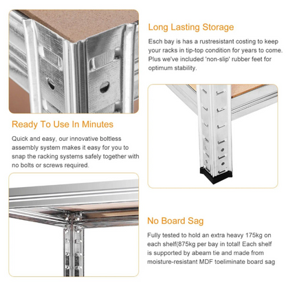 5-Tier Heavy Duty Garage Shelving Unit 180x90x40cm – Adjustable Metal Storage Rack with 175kg Capacity Per Shelf