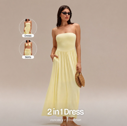 Convertible 2-in-1 Strapless Dress & Skirt – Soft, Breezy Maxi Dress with Pockets