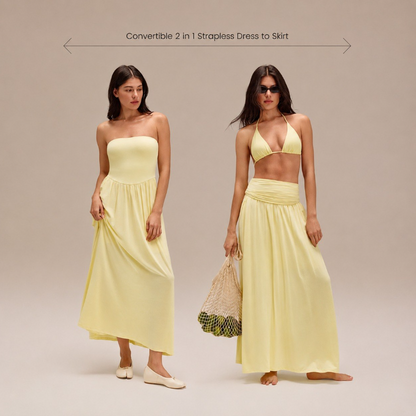Convertible 2-in-1 Strapless Dress & Skirt – Soft, Breezy Maxi Dress with Pockets