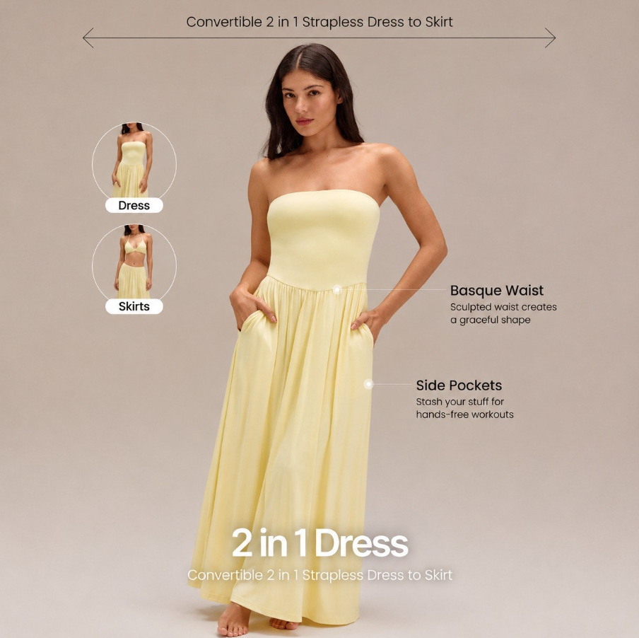 Convertible 2-in-1 Strapless Dress & Skirt – Soft, Breezy Maxi Dress with Pockets