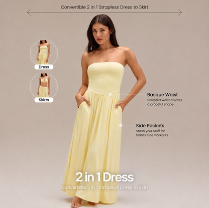 Convertible 2-in-1 Strapless Dress & Skirt – Soft, Breezy Maxi Dress with Pockets