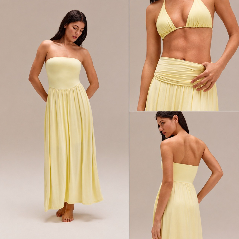 Convertible 2-in-1 Strapless Dress & Skirt – Soft, Breezy Maxi Dress with Pockets