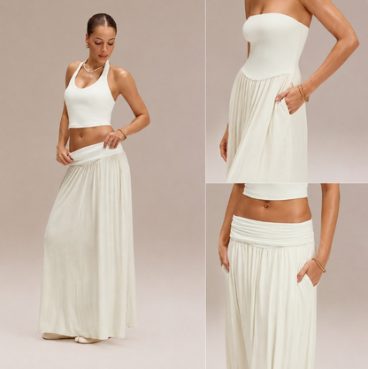 Convertible 2-in-1 Strapless Dress & Skirt – Soft, Breezy Maxi Dress with Pockets