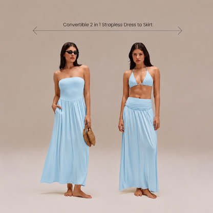 Convertible 2-in-1 Strapless Dress & Skirt – Soft, Breezy Maxi Dress with Pockets
