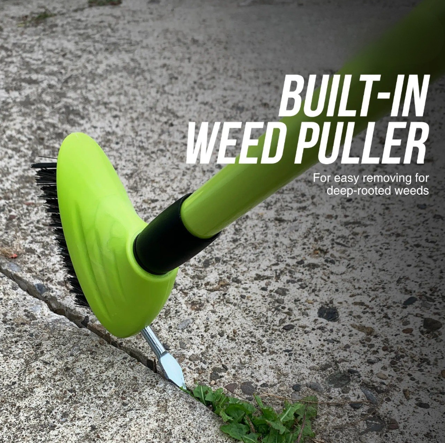 Telescopic Patio Weed Brush with Built-In Weed Puller & Heavy-Duty Wire Bristles
