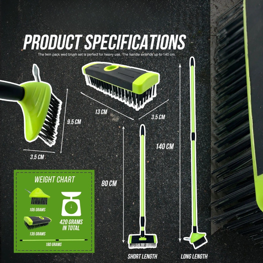 Telescopic Patio Weed Brush with Built-In Weed Puller & Heavy-Duty Wire Bristles