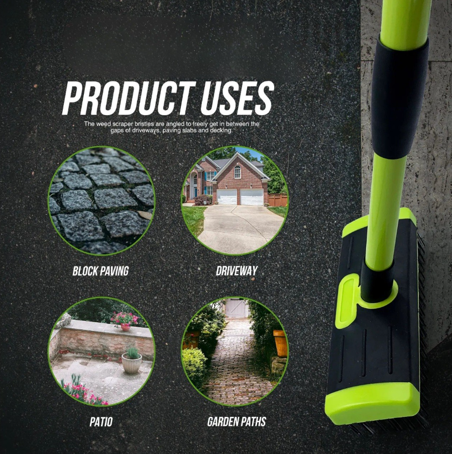 Telescopic Patio Weed Brush with Built-In Weed Puller & Heavy-Duty Wire Bristles